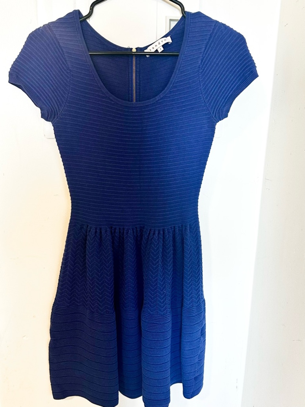 Sandro Royal Blue Textured Knit Fit-and-Flare Dress